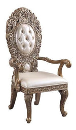 Constantine 2 Bone PU Leather/Brown Gold Wood Arm Chairs
