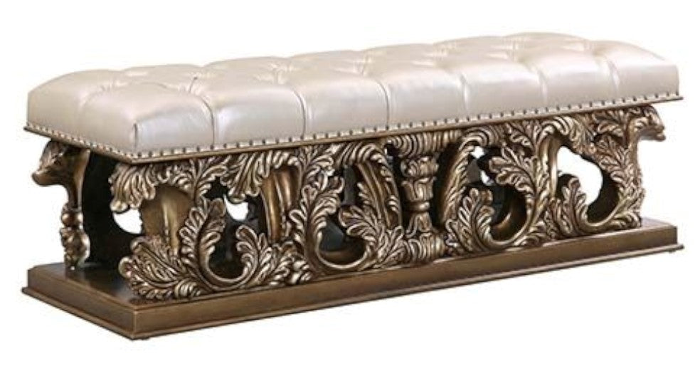 Constantine Light Gold PU Leather/Gold Wood Bench