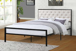 Cooper Beige Linen Fabric/Black Metal Queen Platform Bed