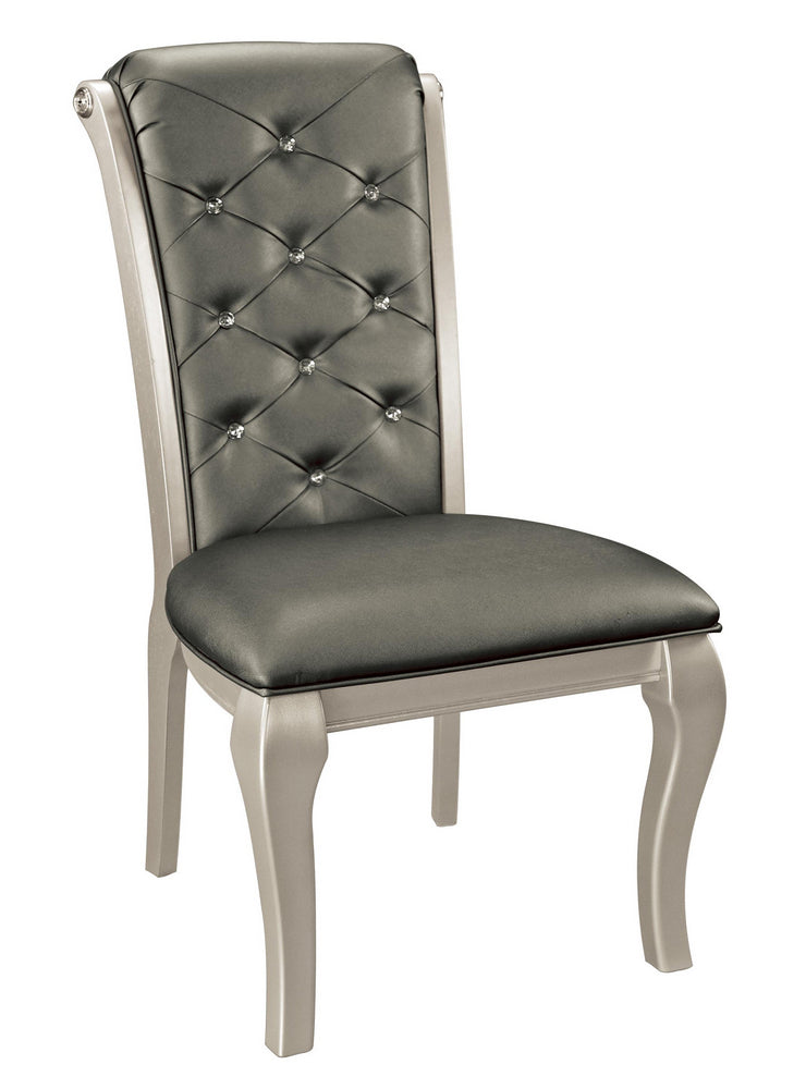 Crawford 2 Gray Faux Leather/Silver Wood Side Chairs