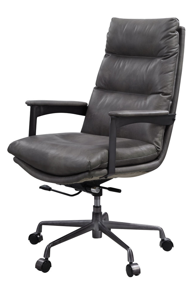 Crursa Gray Top Grain Leather Swivel Office Chair