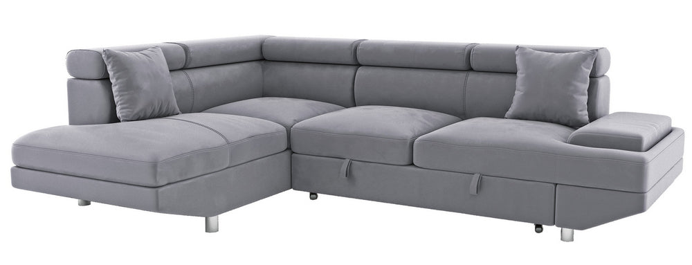 Cruz 2-Pc Gray Velvet LAF Sectional with Pull-Out Bed