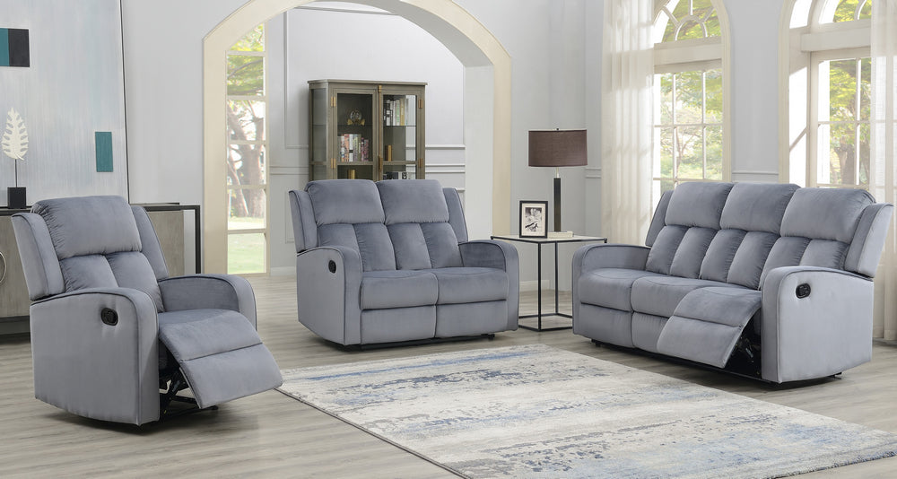 Dale 3-Pc Grey Soft Fabric Manual Recliner Sofa Set