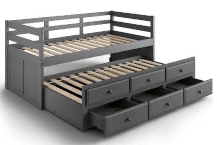 Darcie Gray Wood Twin Bed with Trundle & Storage