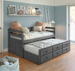 Darcie Gray Wood Twin Bed with Trundle & Storage