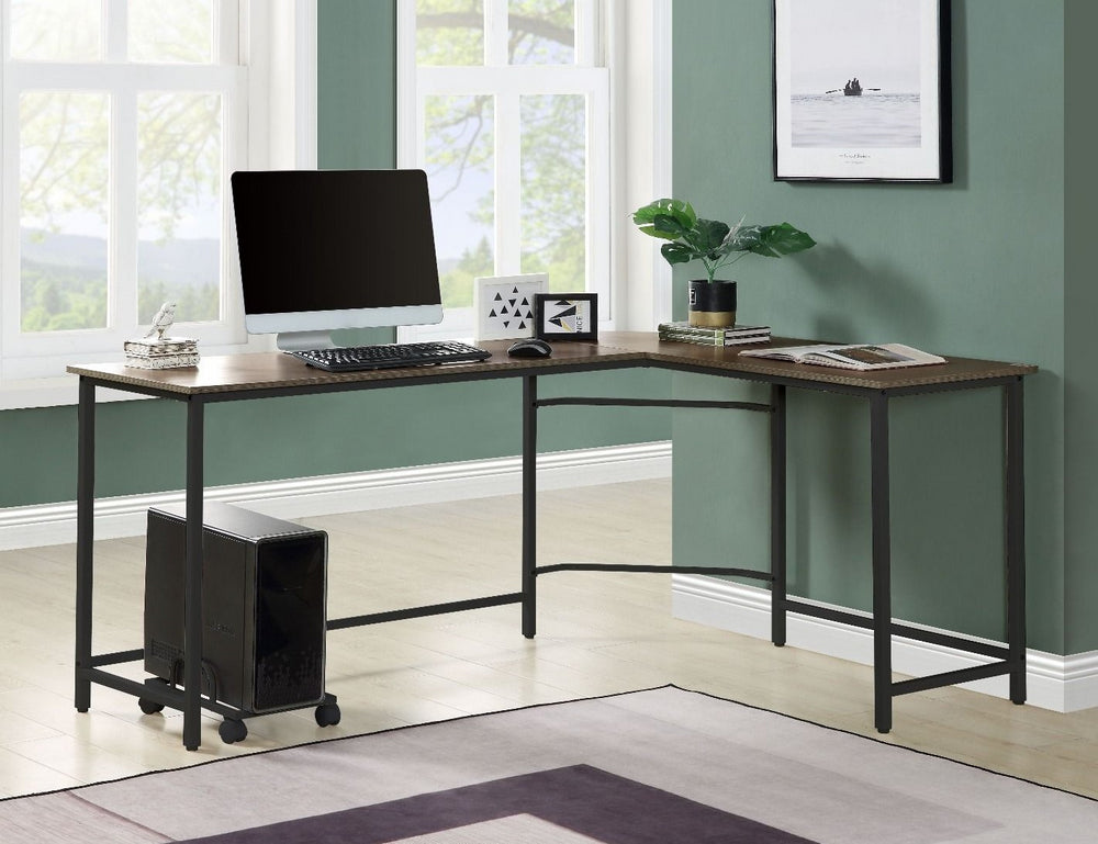 Dazenus Oak Wood/Black Metal Corner Computer Desk Aetna Stores