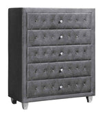 Deanna 5-Pc Grey Velvet King Bedroom Set (Oversized)