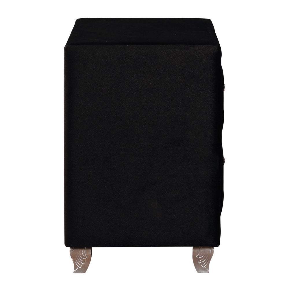 Deanna Black Velvet 2Drawer Nightstand Aetna Stores