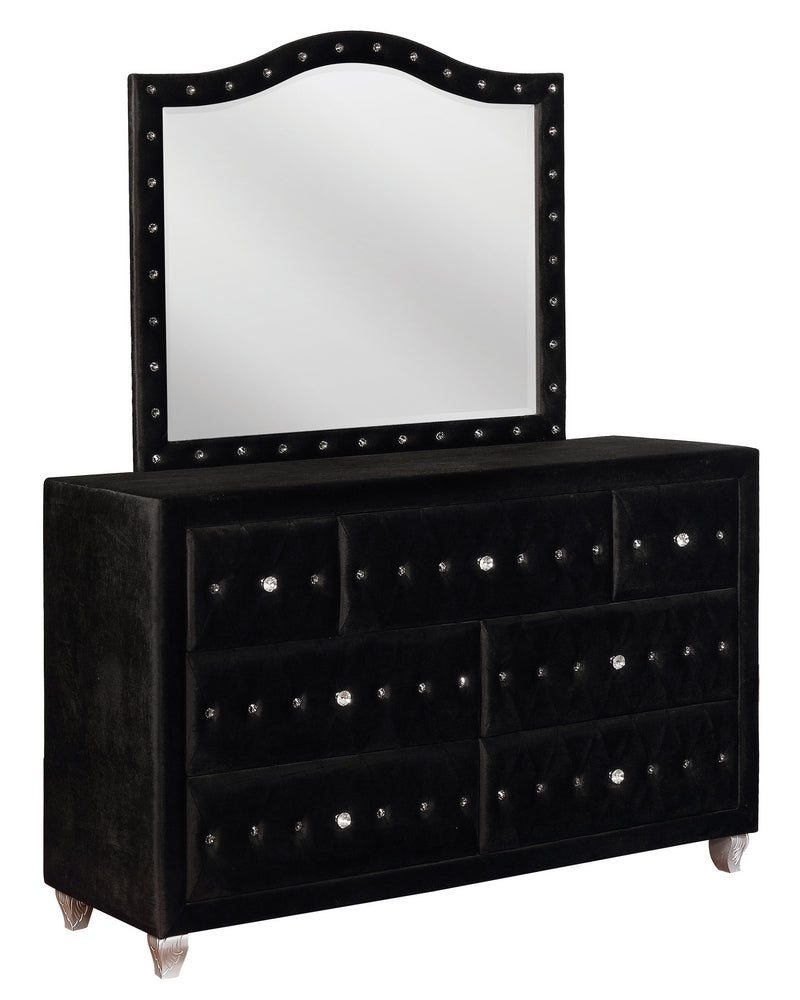 Deanna Black Velvet 7-Drawer Dresser with Mirror