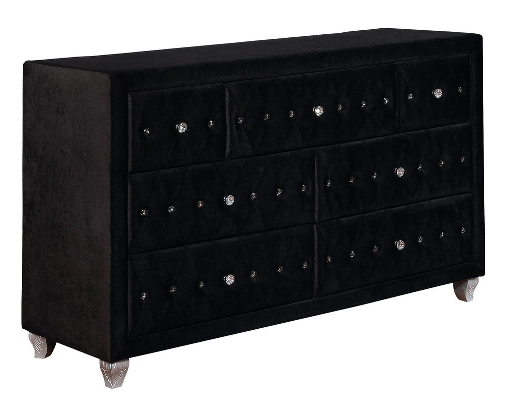 Deanna Black Velvet 7-Drawer Dresser