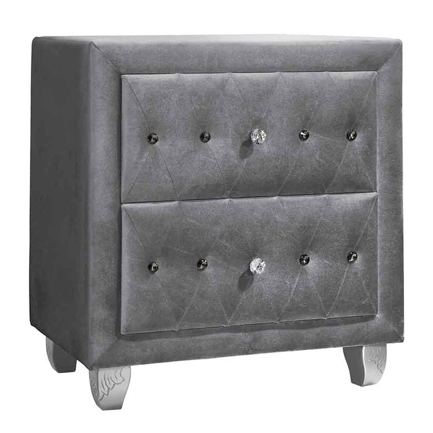 Deanna Grey Velvet 2-Drawer Nightstand