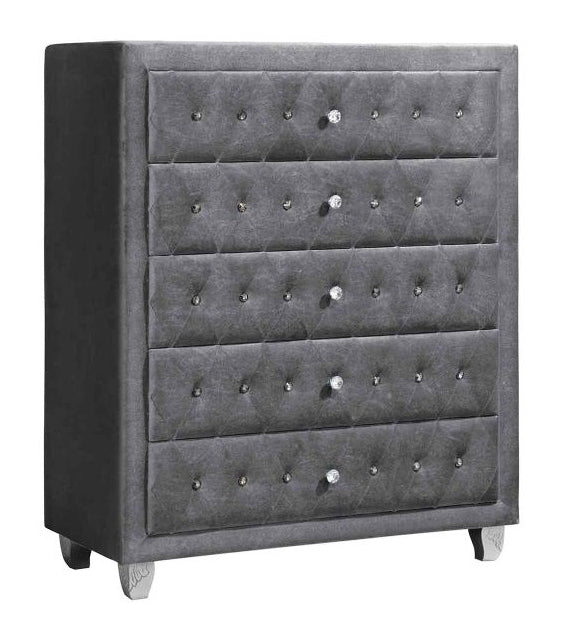 Deanna Grey Velvet 5-Drawer Chest