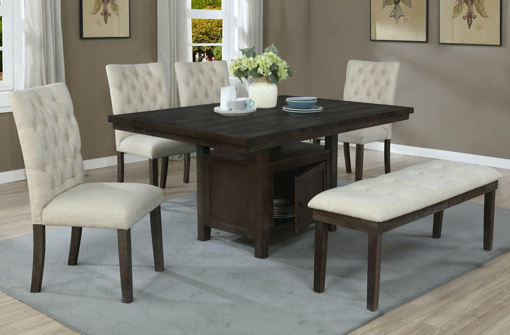 Delia 6-Pc Beige Linen Dining Table Set