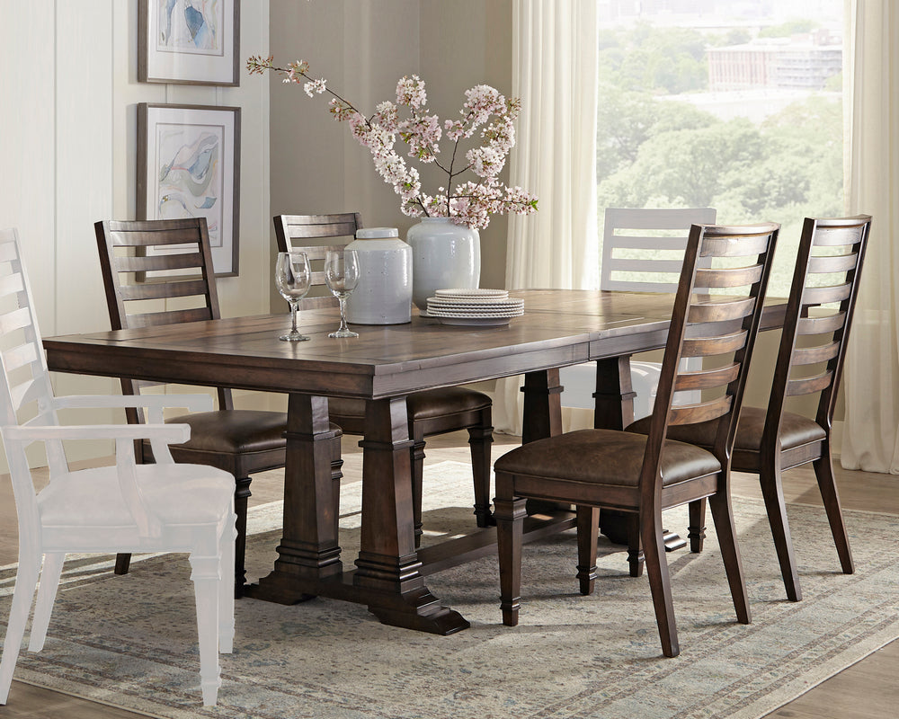 Delphine 5-Pc Vintage Dark Pine Wood Dining Table Set