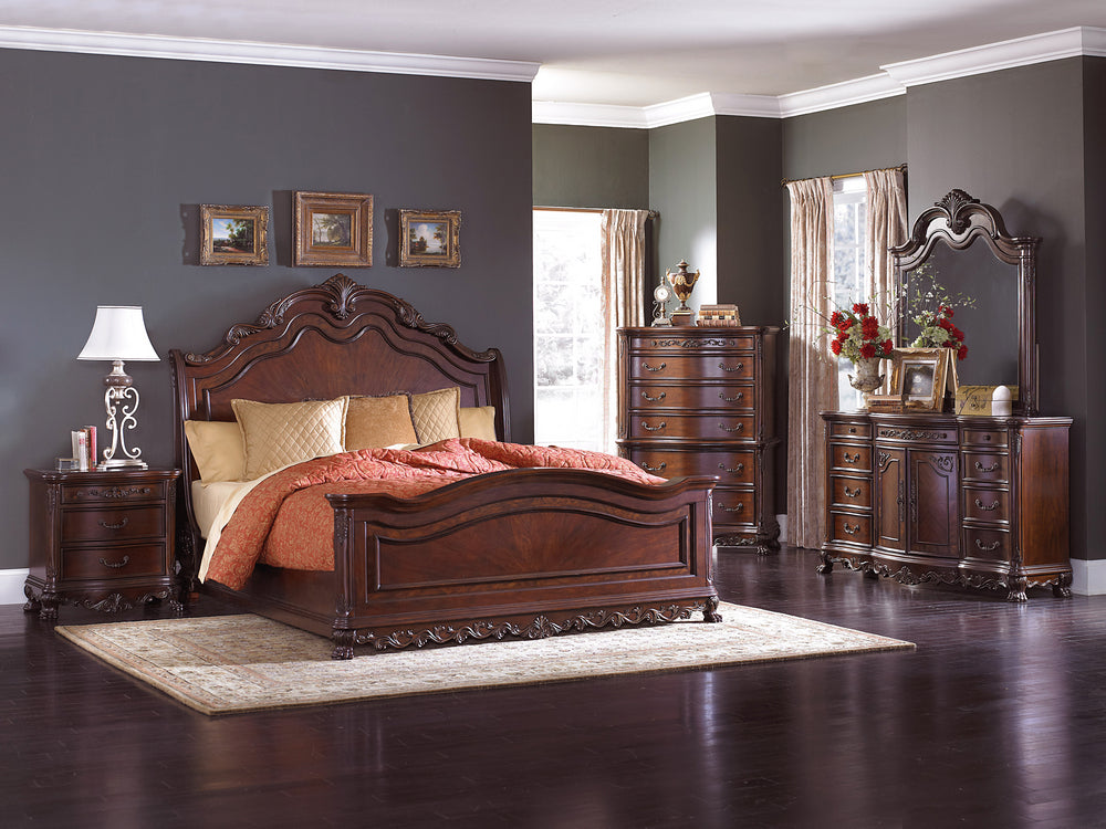 Deryn Park 5-Pc Cherry Wood Queen Sleigh Bedroom Set