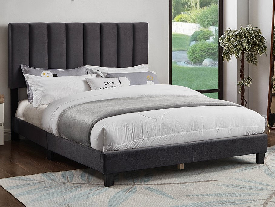 Dipali Dark Grey Velvet Channel Tufted Full Bed – Aetna Stores