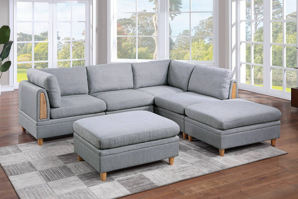 Divya Light Grey Fabric Modular Sectional with Ottomans