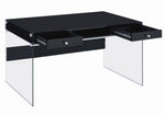 Dobrev Contemporary Black High Gloss Wood Office Desk