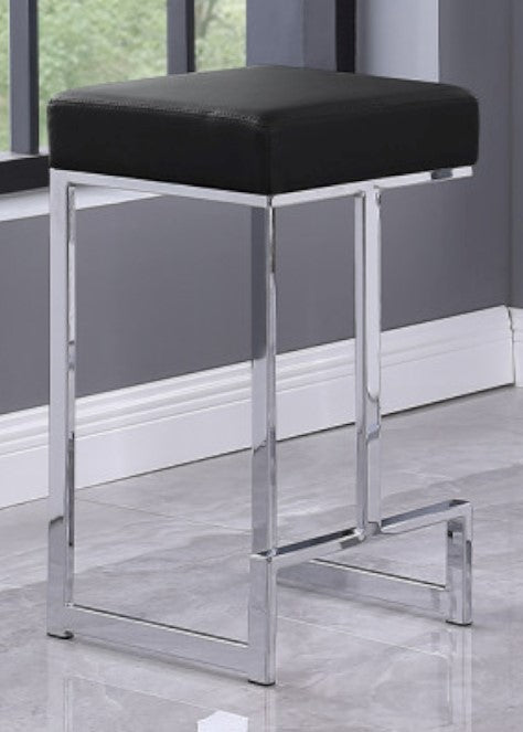 Dollie 2 Black Faux Leather/Chrome Metal Counter Height Stools