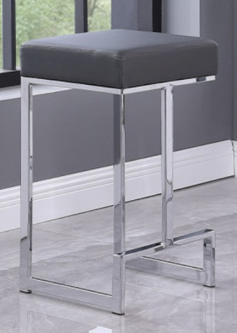 Dollie 2 Grey Faux Leather/Chrome Metal Counter Height Stools