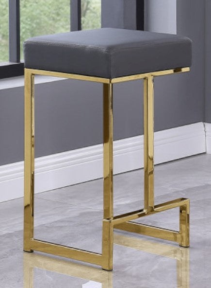 Dollie 2 Grey Faux Leather/Gold Metal Counter Height Stools