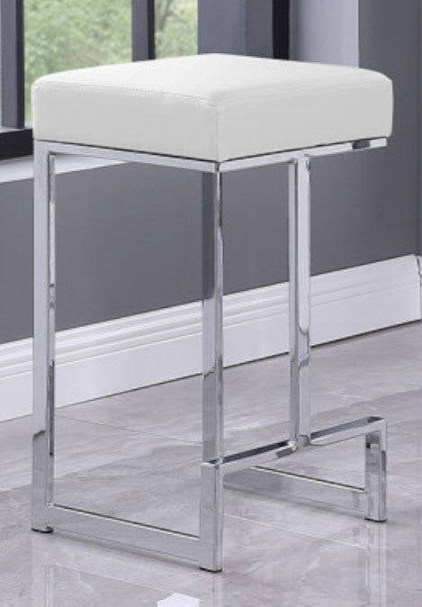 Dollie 2 White Faux Leather/Chrome Metal Counter Height Stools