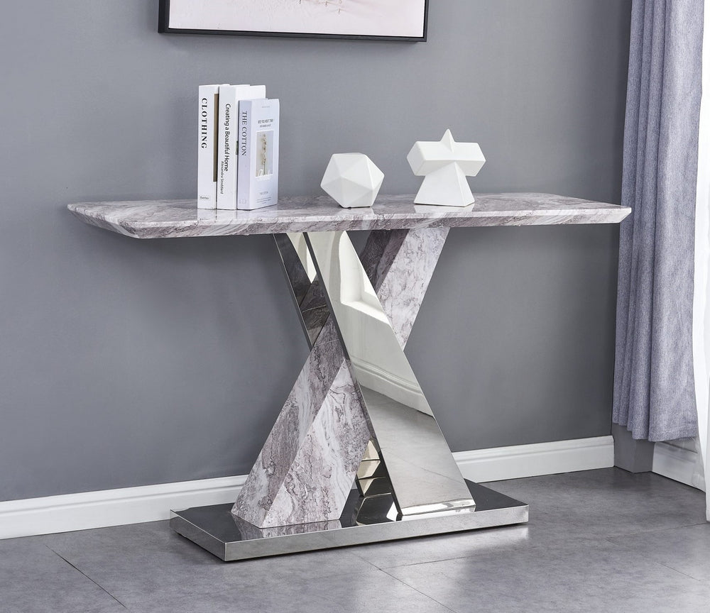 Dora White Faux Marble/Metal Console Table
