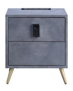 Doris Gray Leather Nightstand with USB Port & Electric Lock