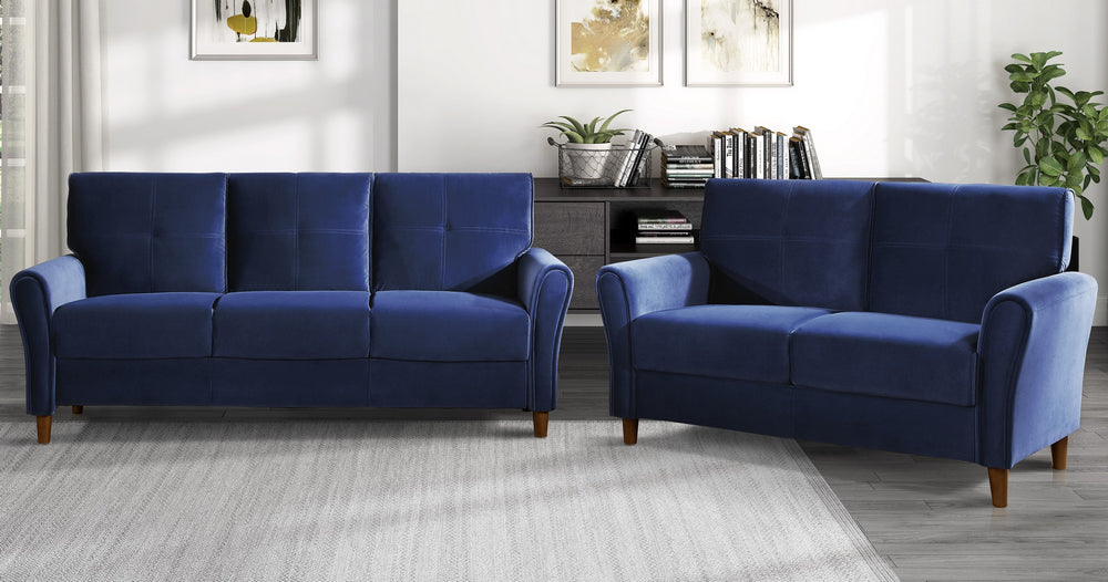 Dunleith 2-Pc Blue Velvet Fabric Sofa Set