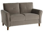 Dunleith Brown Velvet Fabric Loveseat with Flared Arms