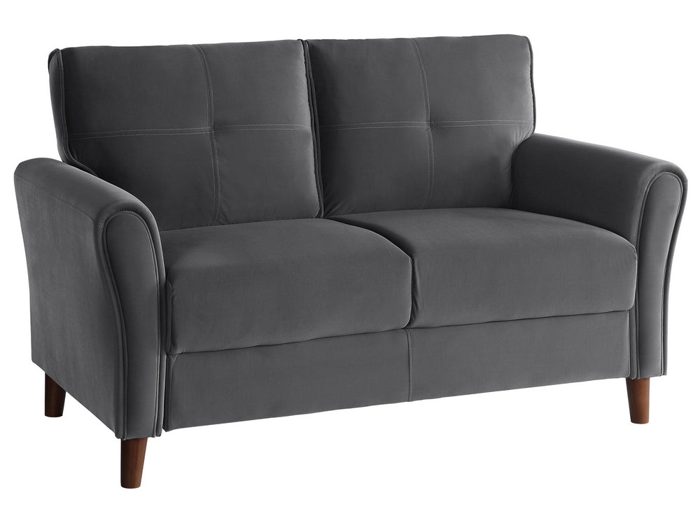 Dunleith Gray Velvet Fabric Loveseat with Flared Arms