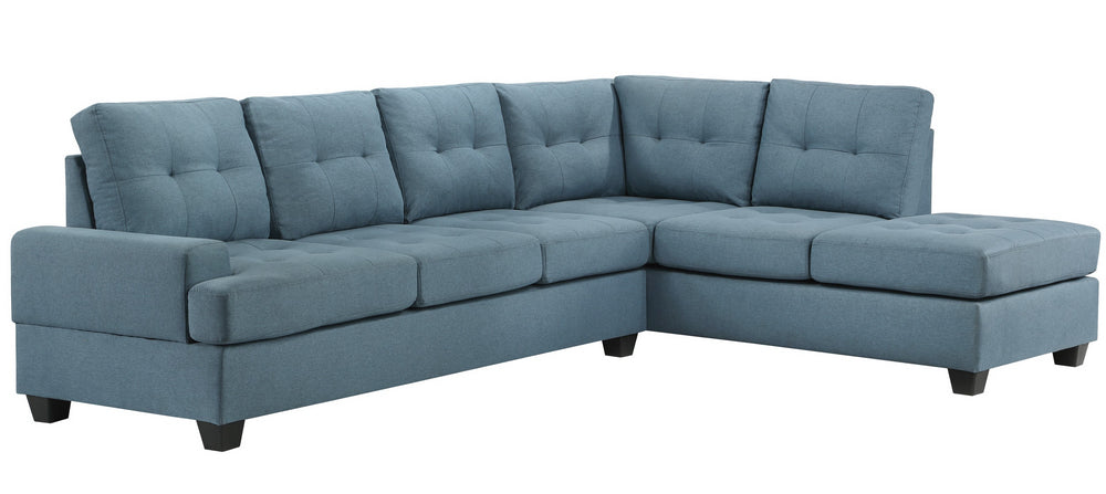 Dunstan 2-Pc Blue Textured Fabric Reversible Sectional