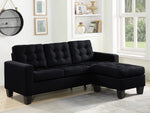 Earsom Black Linen Fabric Tufted Sofa with Ottoman