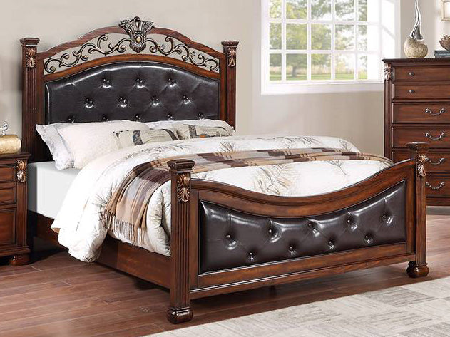 Eileena Espresso/Cherry Wood Cal King Poster Bed