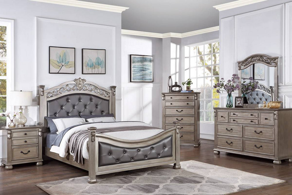 Eileena Grey/Champagne Wood Cal King Poster Bed
