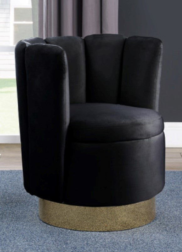 Eirene Black Velvet Accent Chair with Gold Base