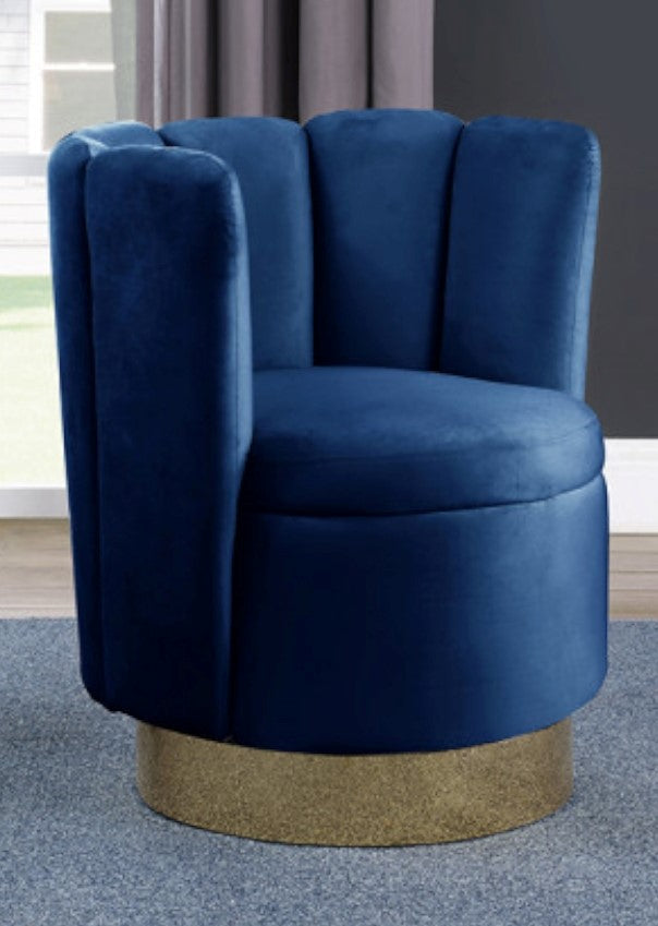 Eirene Blue Velvet Accent Chair with Gold Base