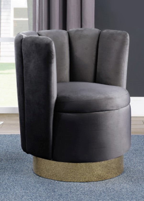 Eirene Grey Velvet Accent Chair with Gold Base