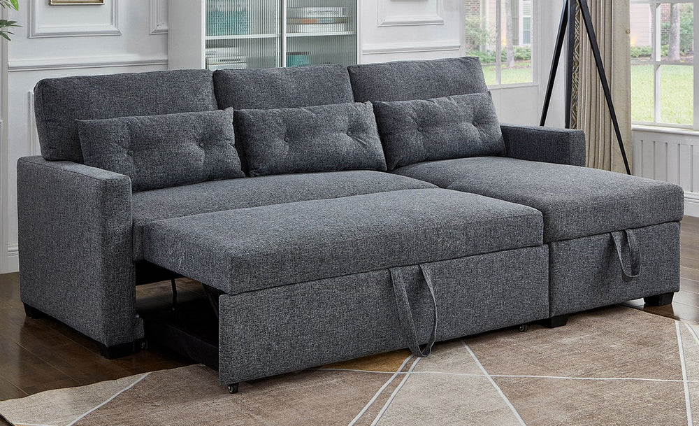 Elaine Grey Linen RAF Sectional with Pull-Out Sleeper