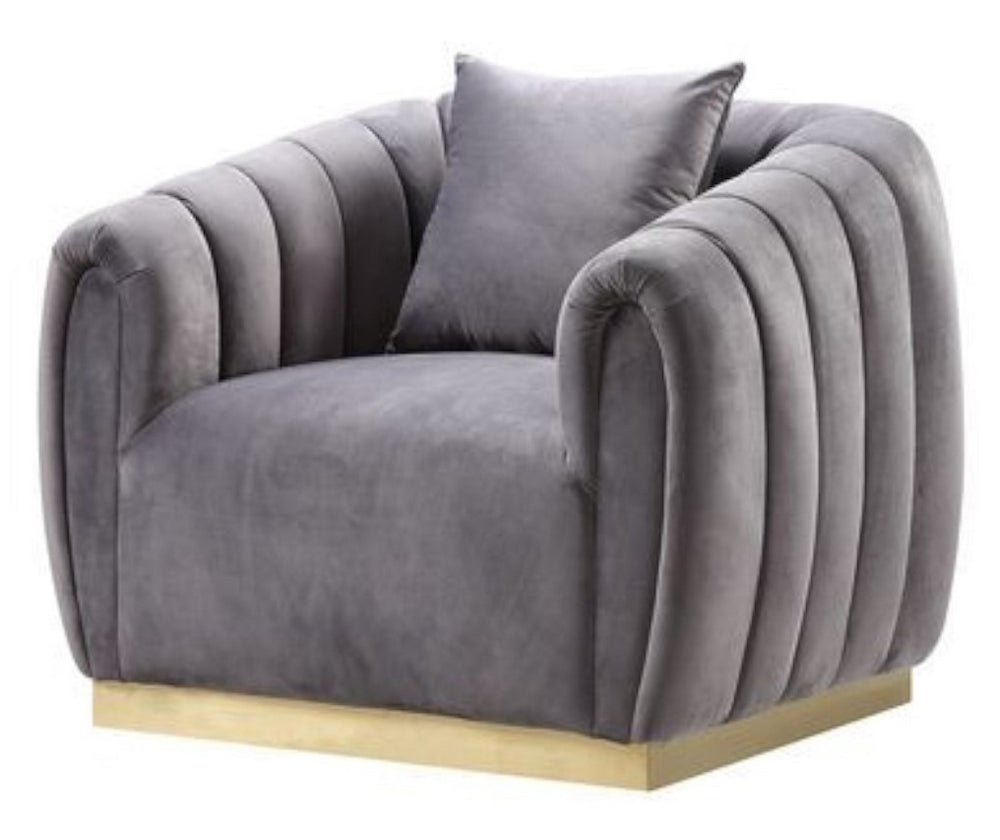 Elchanon Gray Velvet Plush Tufted Chair