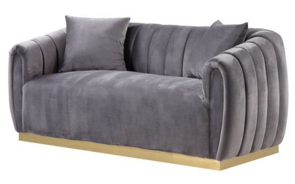 Elchanon Gray Velvet Plush Tufted Loveseat