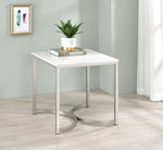 Elliana White Faux Marble/Satin Nickel Metal End Table