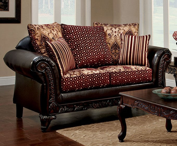 Ellis Burgundy Chenille/Brown Loveseat