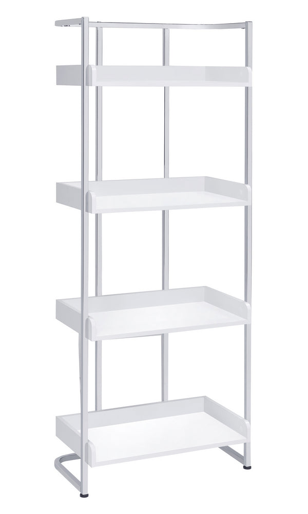 Ember White High Gloss Wood/Chrome Metal Bookcase