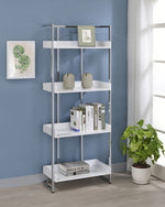 Ember White High Gloss Wood/Chrome Metal Bookcase