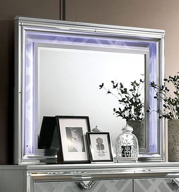 Emmeline Silver Wood Dresser Mirror with LED