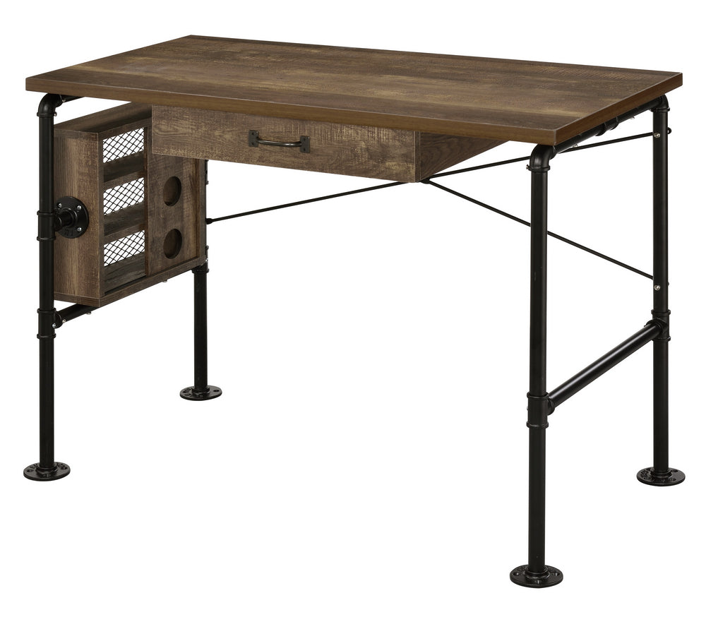 Endang Weathered Oak Wood/Black Metal Writing Desk