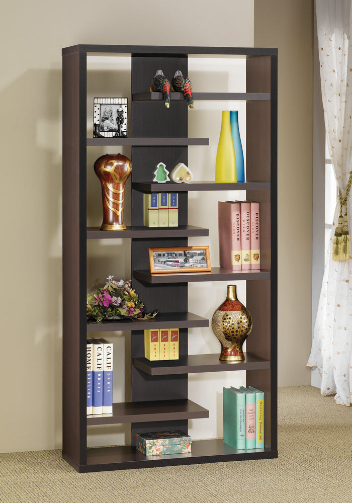 Enrica Cappuccino Wood 8-Shelf Bookcase