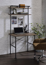 Ensata Rustic Oak Wood/Metal Writing Desk with 2 Shelves