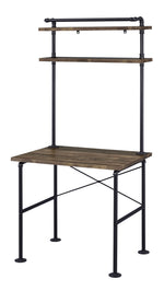 Ensata Rustic Oak Wood/Metal Writing Desk with 2 Shelves